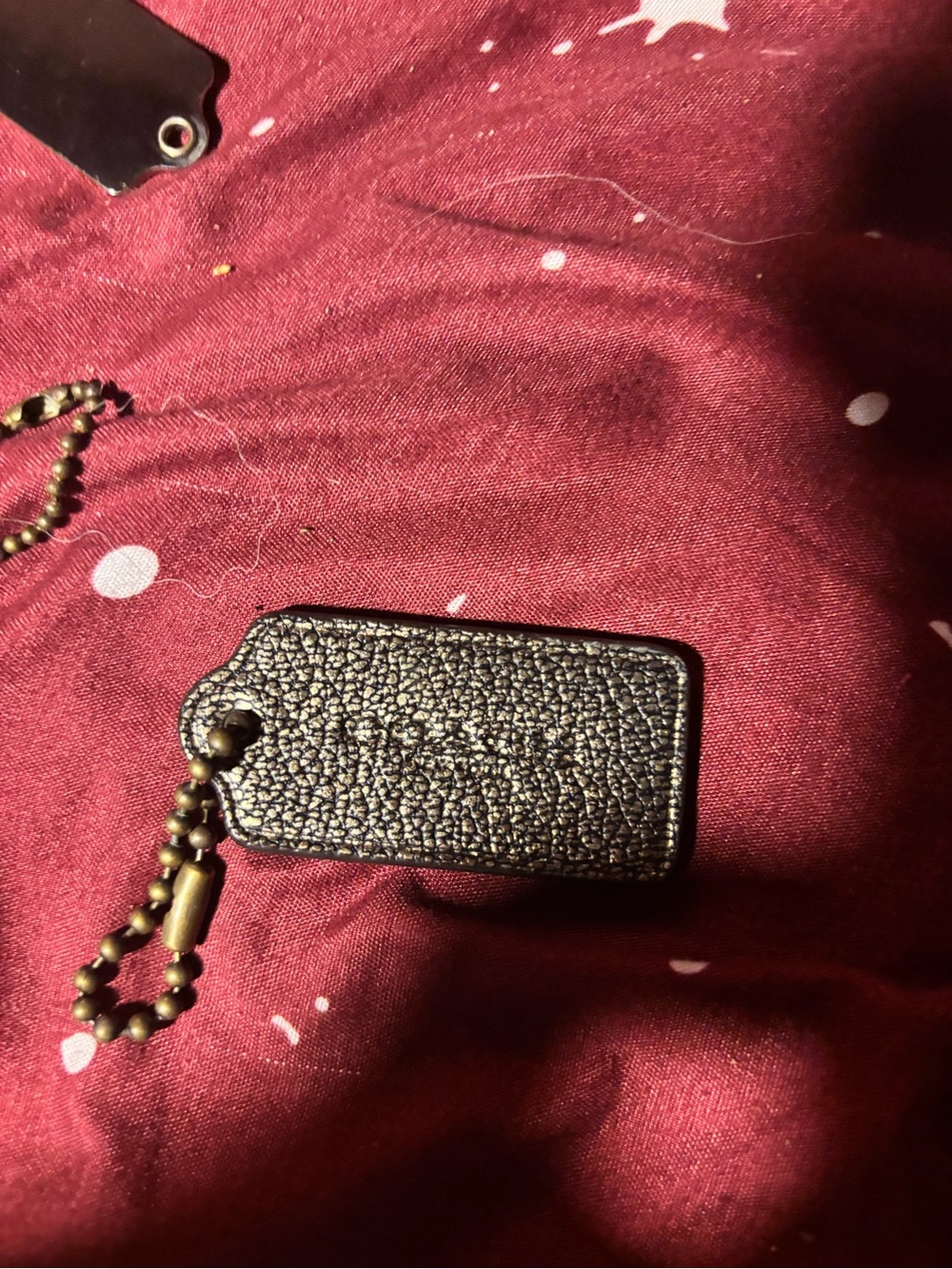 Coach Black Pebbled Leather Dog Tag Key Holder with Brass Chain